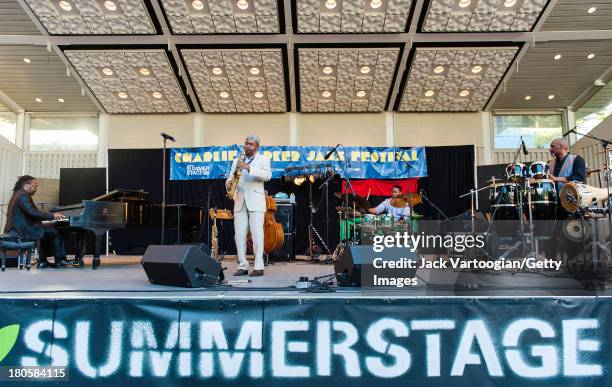 American Jazz musician Kenny Garrett leads his Quintet from the alto saxophone with Vernell Brown, Jr. On piano, Corcoran Holt on upright acoustic...