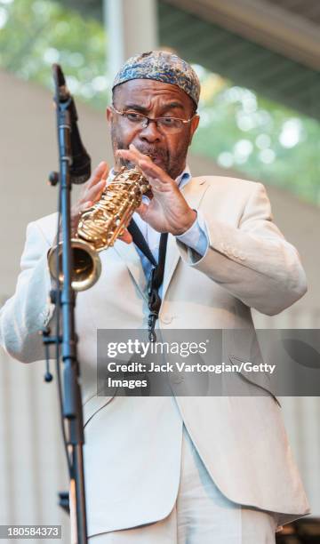 American Jazz musician Kenny Garrett leads his Quintet from the soprano saxophone at the 21st Annual Charlie Parker Jazz Festival in the Richard...