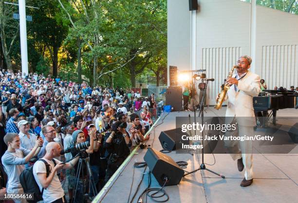 American Jazz musician Kenny Garrett leads his Quintet from the alto saxophone at the 21st Annual Charlie Parker Jazz Festival in the Richard Rodgers...