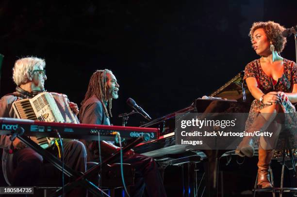 American Jazz and Pop vocalist Bobby McFerrin at the piano performs with his daughter, singer Madison McFerrin and Gil Goldstein on accordion at...