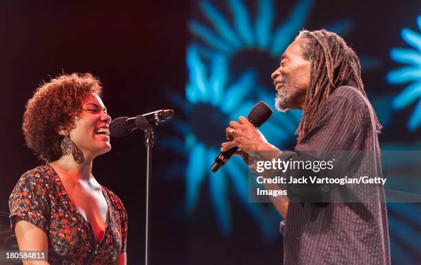 American Jazz and Pop vocalist Bobby McFerrin performs with his daughter, singer Madison McFerrin at Central Park SummerStage, New York, New York,...