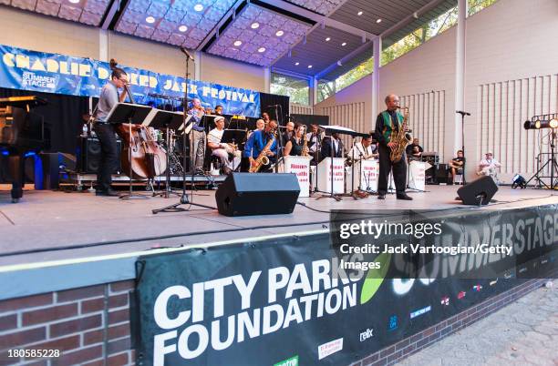 American Jazz composer, arranger, and musician Jimmy Heath leads his Big Band from the tenor saxophone at the premiere of the newly updated version...