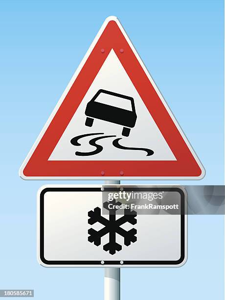 ilustraciones, imágenes clip art, dibujos animados e iconos de stock de resbaladizo road riesgo de hielo alemán señal de advertencia - señal de pavimento deslizante