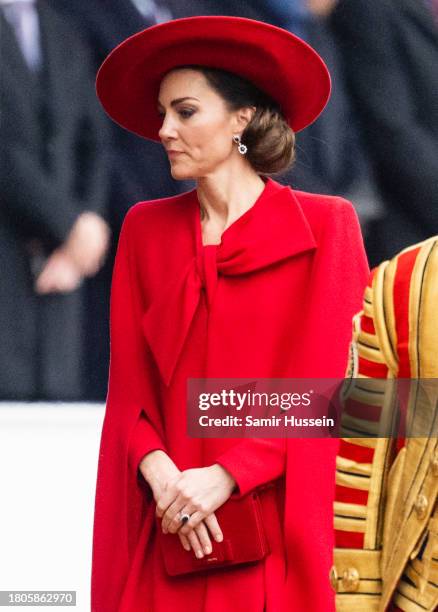 Catherine, Princess of Wales attends a ceremonial welcome for The President and the First Lady of the Republic of Korea at Horse Guards Parade on...