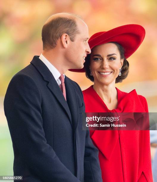 Prince William, Prince of Wales and Catherine, Princess of Wales attend a ceremonial welcome for The President and the First Lady of the Republic of...