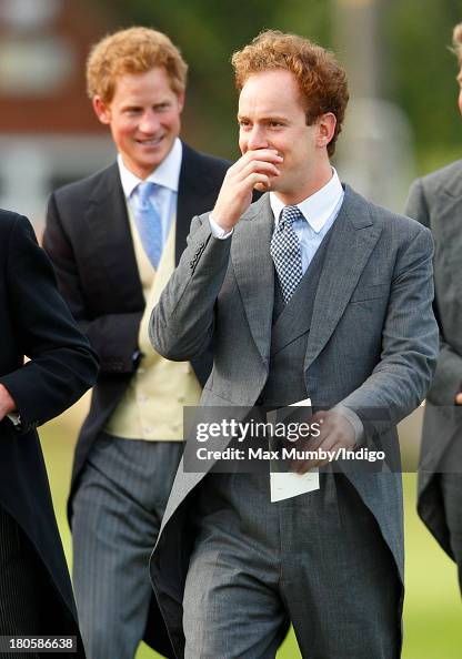 Prince Harry and Tom Inskip attend the wedding of James Meade and ...