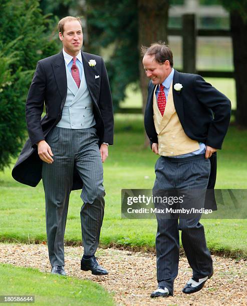 Prince William, Duke of Cambridge attends the wedding of James Meade and Lady Laura Marsham at the Parish Church of St. Nicholas in Gayton on...