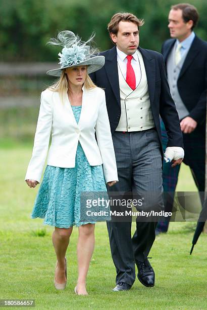 Emily Hutt and James Hutt attend the wedding of James Meade and Lady Laura Marsham at the Parish Church of St. Nicholas in Gayton on September 14,...
