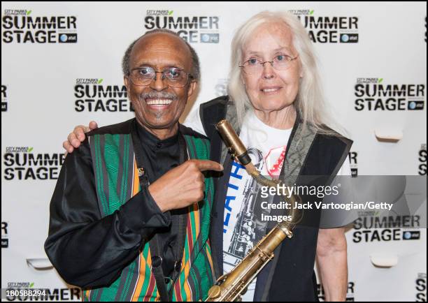 American Jazz composer, arranger, and musician Jimmy Heath backstage with his wife, Mona, after conducting the newly updated version of his 2004...