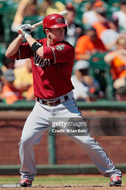 Aaron Hill of the Arizona Diamondbacks waits for a pitch against the San Francisco Giants in the fourth inning at AT&T Park on September 8, 2013 in...