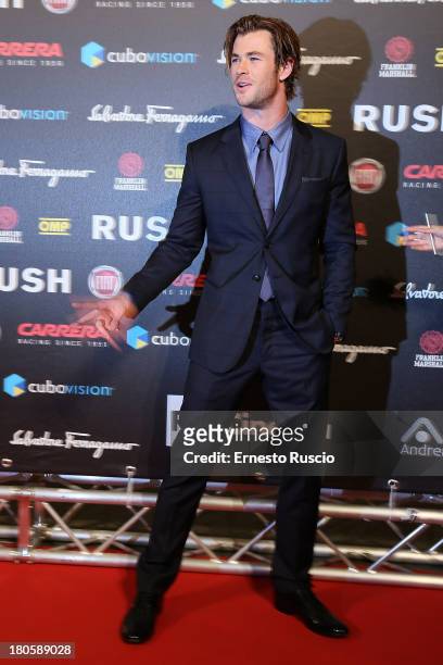Actor Chris Hemsworth attends the "Rush" Premiere at Auditorium della Conciliazione on September 14, 2013 in Rome, Italy.