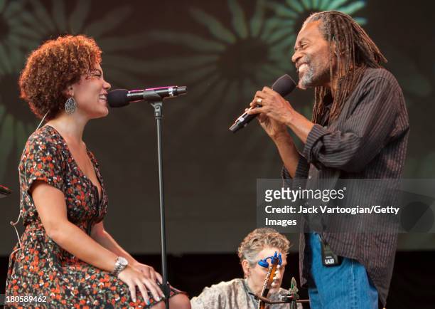 American Jazz and Pop vocalist Bobby McFerrin performs with his daughter, singer Madison McFerrin at Central Park SummerStage, New York, New York,...