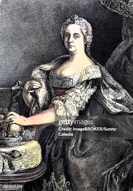 stockillustraties, clipart, cartoons en iconen met maria theresa walburga amalia christina, maria theresa, 1717, 1780, was the only female ruler of the habsburg dominions and the last of the house of habsburg. she ruled over austria, hungary, croatia, bohemia, transylvania, mantua, milan, lodomeria and - castelo