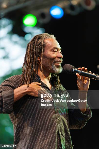 American Jazz and Pop vocalist Bobby McFerrin performs with his band at Central Park SummerStage, New York, New York, August 20, 2013.