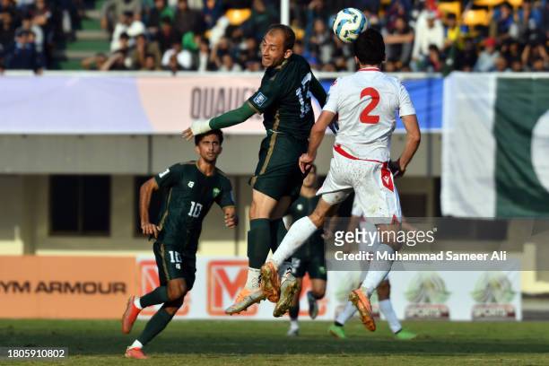 Fareed Ullah from Pakistan misses while trying to header attack the ball during the 2026 FIFA World Cup AFC Qualifier Group G match between Pakistan...
