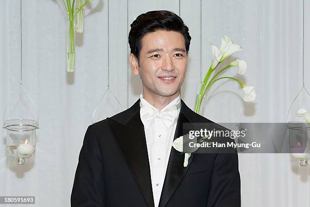 South Korean actor Bae Soo-Bin poses for Media prior to his wedding at The Shilla Hotel on September 14, 2013 in Seoul, South Korea.