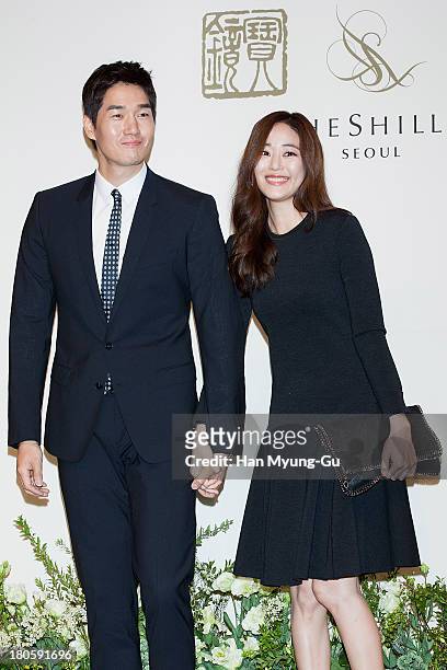 South Korean actors Yoo Ji-Tae and Kim Hyo-Jin attend the wedding of Bae Soo-Bin at The Shilla Hotel on September 14, 2013 in Seoul, South Korea.