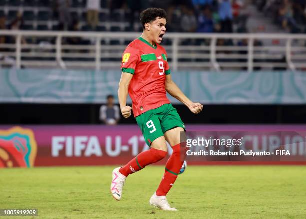 Nassim Azaouzi of Morocco celebrates after scoring the team's first goal during the FIFA U-17 World Cup Round of 16 match between Morocco and IR Iran...