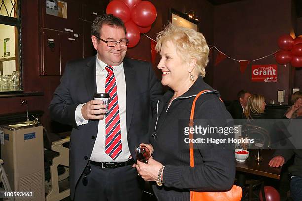 Grant Robertson speaks to fellow MP Annette King at Astoria Cafe on September 15, 2013 in Wellington, New Zealand. The Labour party today elected...