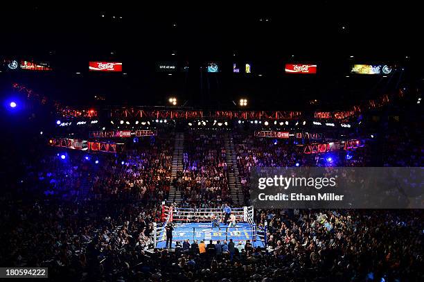 General view as Floyd Mayweather Jr. Takes on Canelo Alvarez during their WBC/WBA 154-pound title fight at the MGM Grand Garden Arena on September...