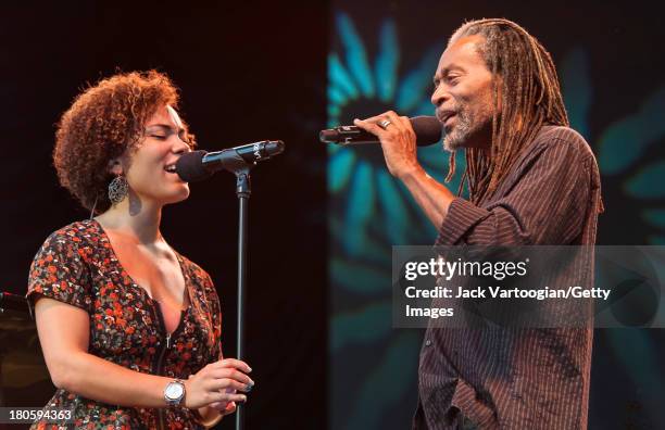 American Jazz and Pop vocalist Bobby McFerrin performs with his daughter, singer Madison McFerrin at Central Park SummerStage, New York, New York,...