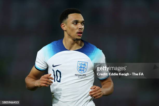 Trent Alexander-Arnold of England looks on during the UEFA EURO 2024 European qualifier match between North Macedonia and England at National Arena...