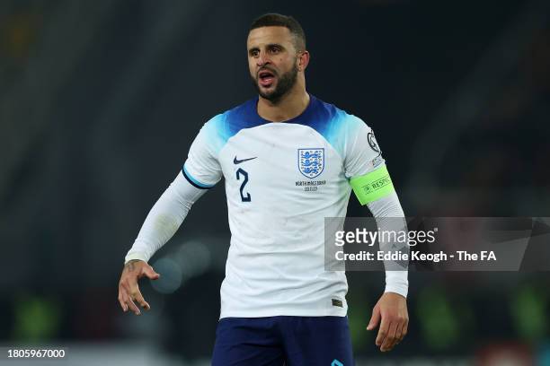 Kyle Walker of England reacts during the UEFA EURO 2024 European qualifier match between North Macedonia and England at National Arena Todor Proeski...