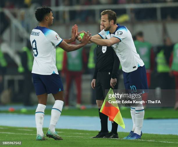 Harry Kane of England enters the pitch as a substitute to replace Ollie Watkins during the UEFA EURO 2024 European qualifier match between North...