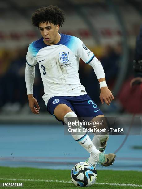 Rico Lewis of England runs with the ball during the UEFA EURO 2024 European qualifier match between North Macedonia and England at National Arena...