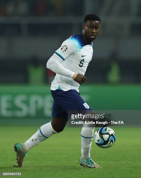 Marc Guehi of England controls the ball during the UEFA EURO 2024 European qualifier match between North Macedonia and England at National Arena...