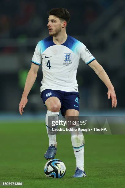 Declan Rice of England runs with the ball during the UEFA EURO 2024 European qualifier match between North Macedonia and England at National Arena...