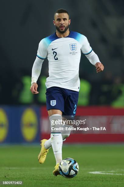 Kyle Walker of England runs with the ball during the UEFA EURO 2024 European qualifier match between North Macedonia and England at National Arena...