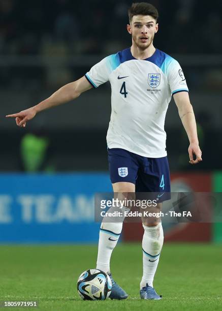 Declan Rice of England controls the ball during the UEFA EURO 2024 European qualifier match between North Macedonia and England at National Arena...