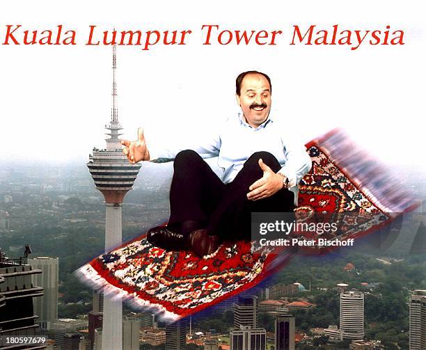 Johann Lafer , "fliegender Teppich", "Kuala Lumpur Television-Tower" , Kuala Lumpur/Malaysia/Asien, Bart, Schnauzbart, Schneidersitz, Trickfoto,