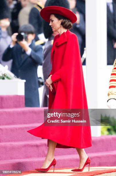 Catherine, Princess of Wales attends a ceremonial welcome for The President and the First Lady of the Republic of Korea at Horse Guards Parade on...