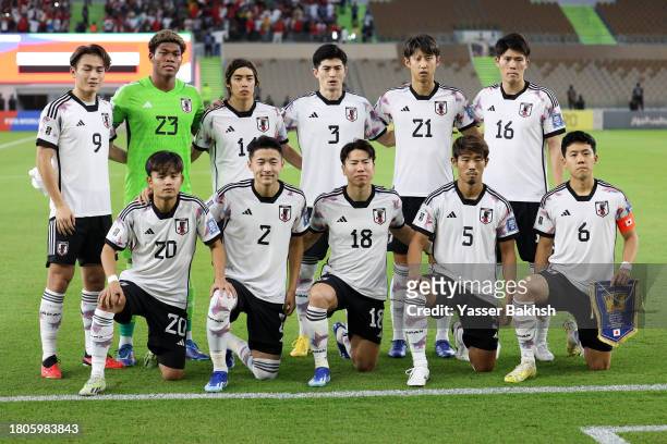 Players of Japan pose for a team photograph prior to the FIFA World Cup Asian 2nd qualifier match between Syria and Japan at Prince Abdullah Al...