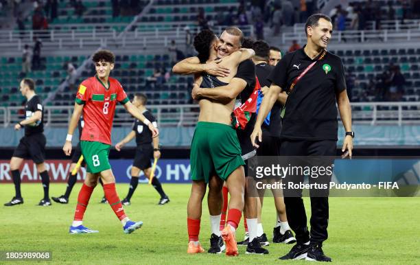 Players of Morocco celebrate after their victory after the penalty shootout in the FIFA U-17 World Cup Round of 16 match between Morocco and IR Iran...