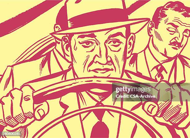 man driving two men - mafia stock illustrations