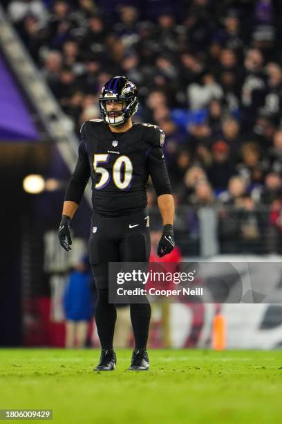 Kyle Van Noy of the Baltimore Ravens looks on from the field during an NFL football game against the Cincinnati Bengals at M&T Bank Stadium on...