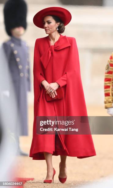 Catherine, Princess of Wales attends a ceremonial welcome for The President and the First Lady of the Republic of Korea at Horse Guards Parade on...