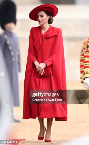 Catherine, Princess of Wales attends a ceremonial welcome for The President and the First Lady of the Republic of Korea at Horse Guards Parade on...