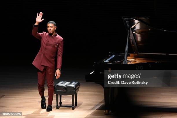 Christian Sands appears onstage at Lincoln Center's Fall Gala honoring James G. Dinan at David Geffen Hall on November 20, 2023 in New York City.