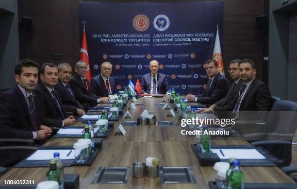 Speaker of the Turkish Grand National Assembly Numan Kurtulmus meets with Deputy Speaker of the Parliament of Uzbekistan Ulugbek Inoyatov during the...