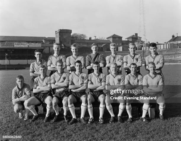 The Watford Football Club squad, including goalkeeper Dave Underwood , Vince McNeice back row second right, and Ron Crisp, front row 4th left,...