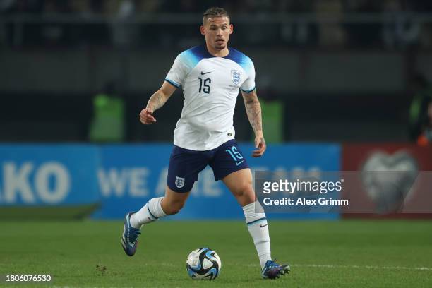 Kalvin Phillips of England controls the ball during the UEFA EURO 2024 European qualifier match between North Macedonia and England at National Arena...