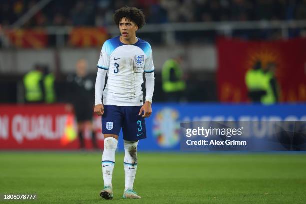 Rico Lewis of England reacts during the UEFA EURO 2024 European qualifier match between North Macedonia and England at National Arena Todor Proeski...