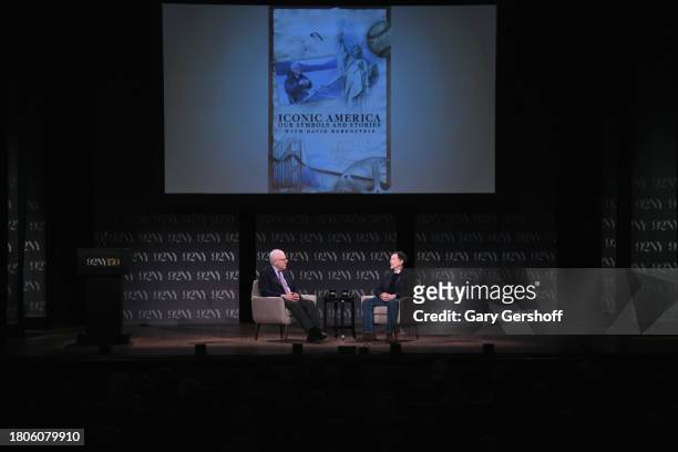 Event moderator David Rubenstein and Ken Burns attend Iconic America: David Rubenstein and Ken Burns in conversation at The 92nd Street Y, New York...