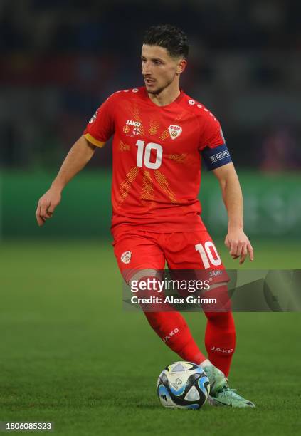 Enis Bardhi of North Macedonia controls the ball during the UEFA EURO 2024 European qualifier match between North Macedonia and England at National...