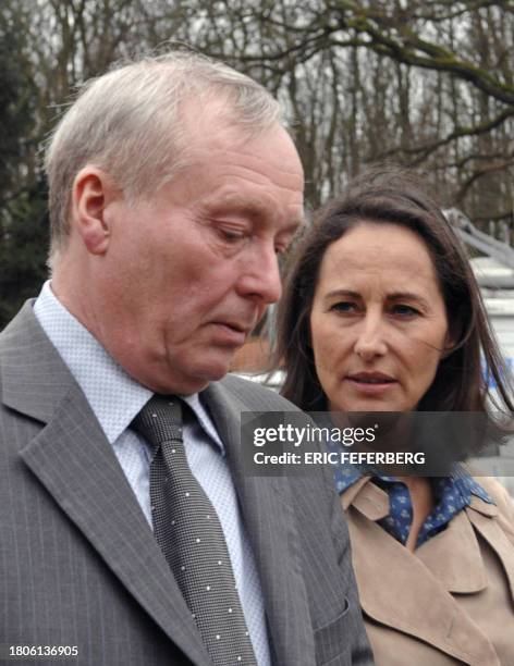 French socialist presidential candidate Segolene Royal with Clichy-sous-Bois Mayor Claude Dilain , leaves the City du Bois du Temple in...