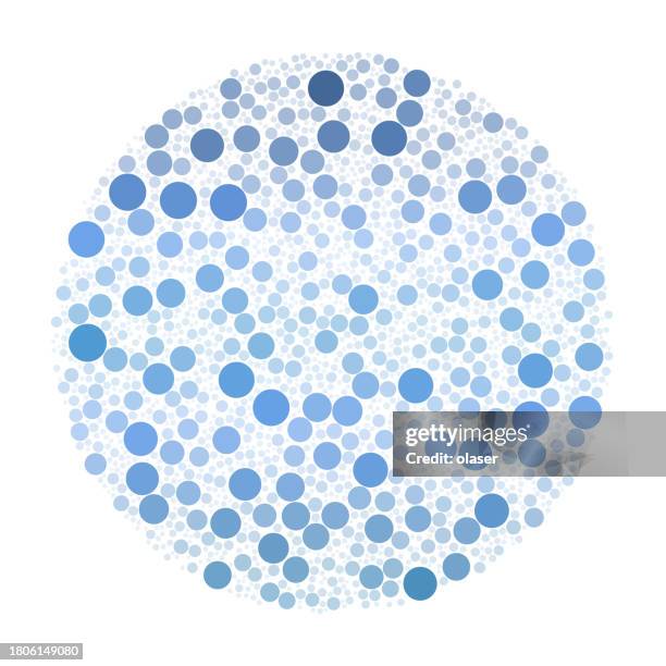 bildbanksillustrationer, clip art samt tecknat material och ikoner med blue shades of varying dots coalesce into a spherical shape on white. - storleksskillnad